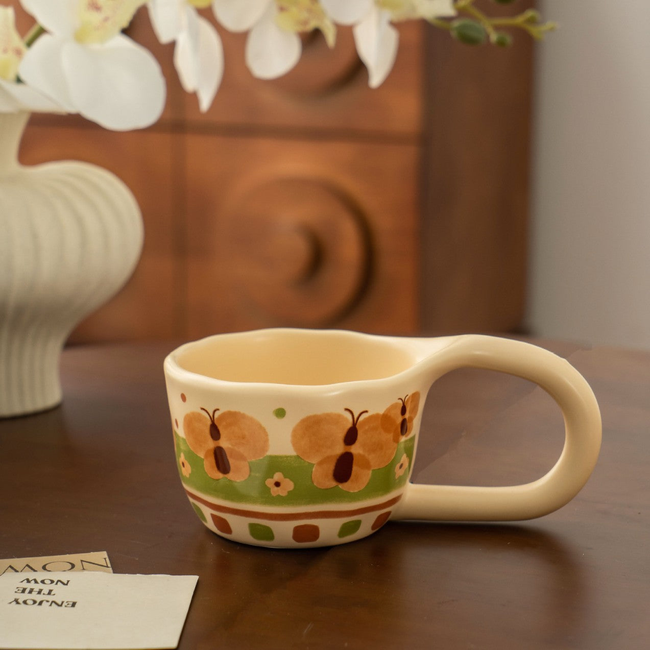 Butterfly Floral Ceramic Rice Bowl - Modomu