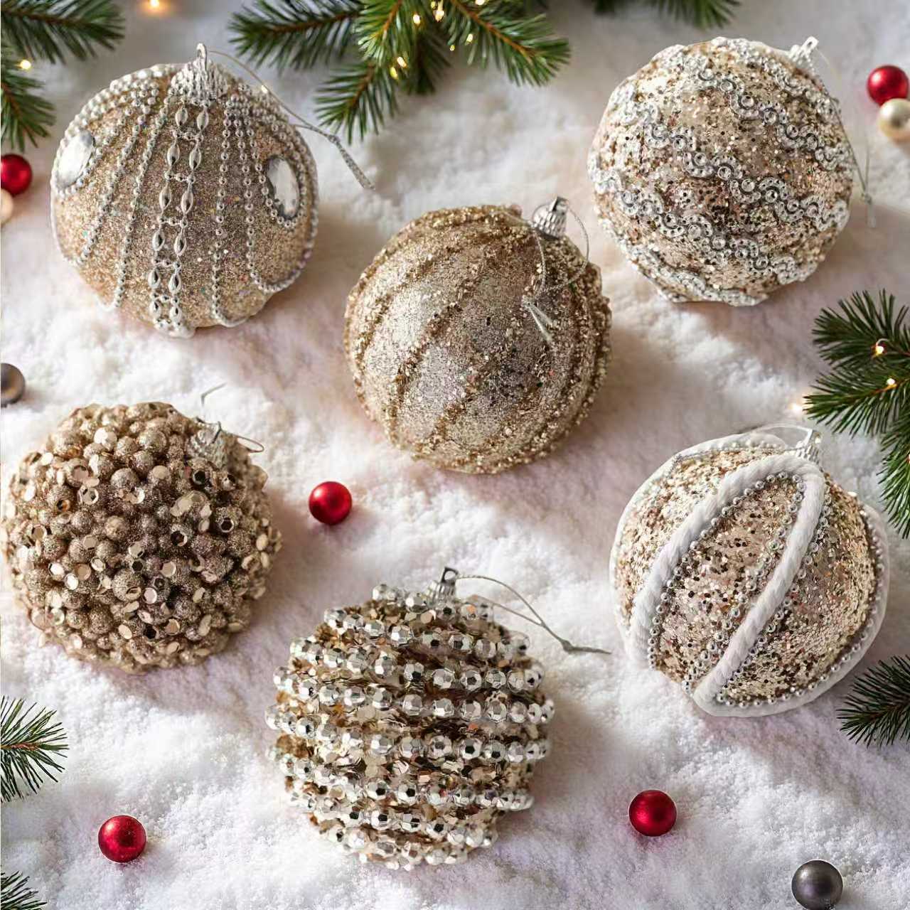 金色组合装泡沫球彩球圣诞挂饰圣诞节布置创意ins饰品挂件跨境