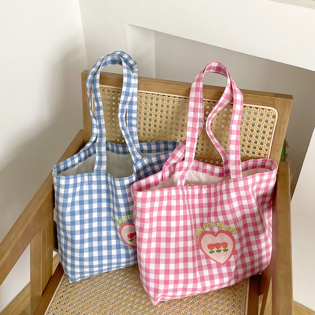 Plaid Canvas Shoulder Tote