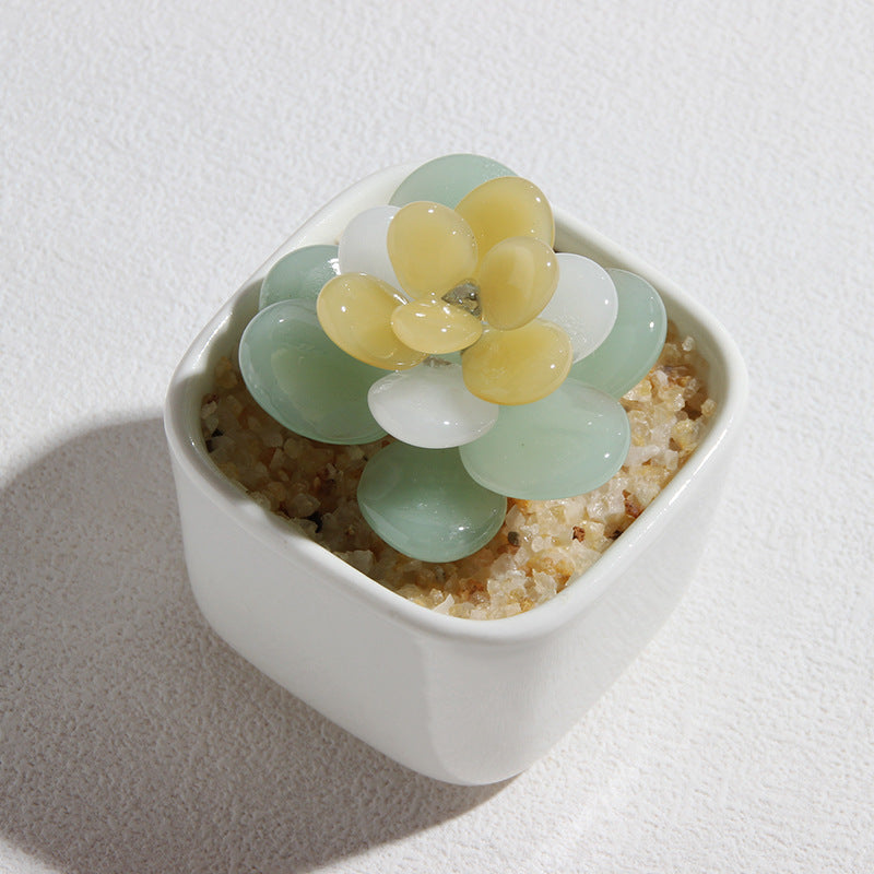 Glazed Cactus Glass Desk Ornament