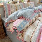 Pompom Trim Quilted Bedding Set
