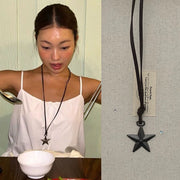 Punk Pentagram Cowhide Necklace