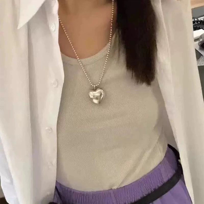 Silver Peach Heart Love Necklace