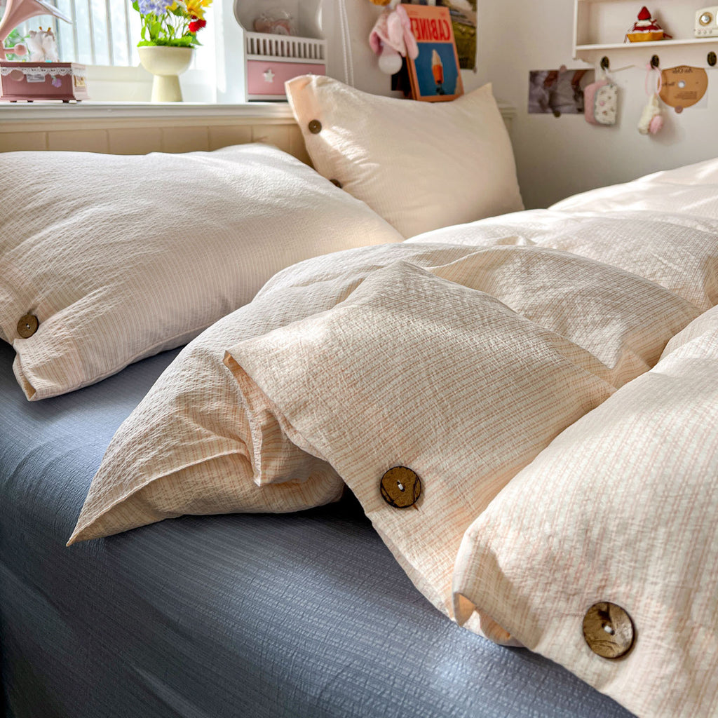 Buttoned Stripe Washed Cotton Bedding