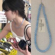 Blue Crystal Beaded Collarbone Necklace