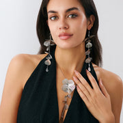 Silver Floral Long Earrings & Necklace Set
