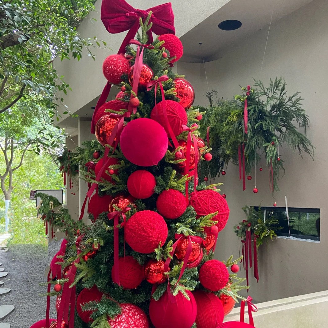 红丝绒球 圣诞树蝴蝶结节日装饰挂件打卡点店铺网红陈列造景布置