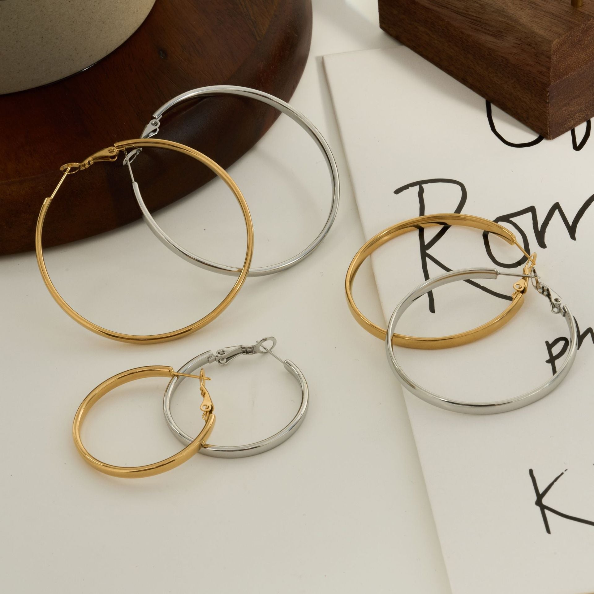Smooth Steel Hoop Earrings Gold 40mm