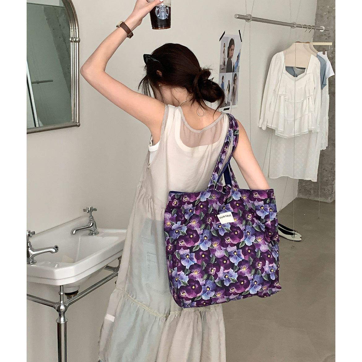 Floral Canvas Tote Commuter Bag