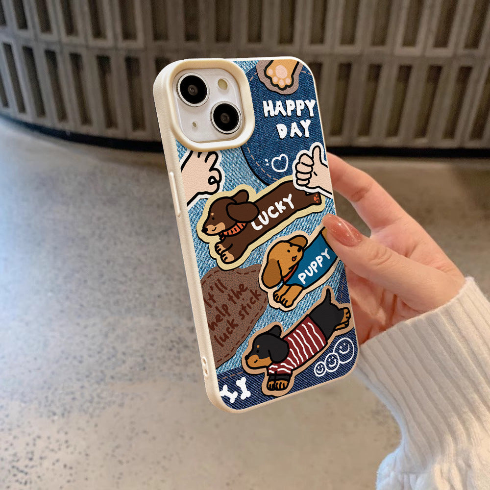 Lucky Dachshund Denim iPhone Case