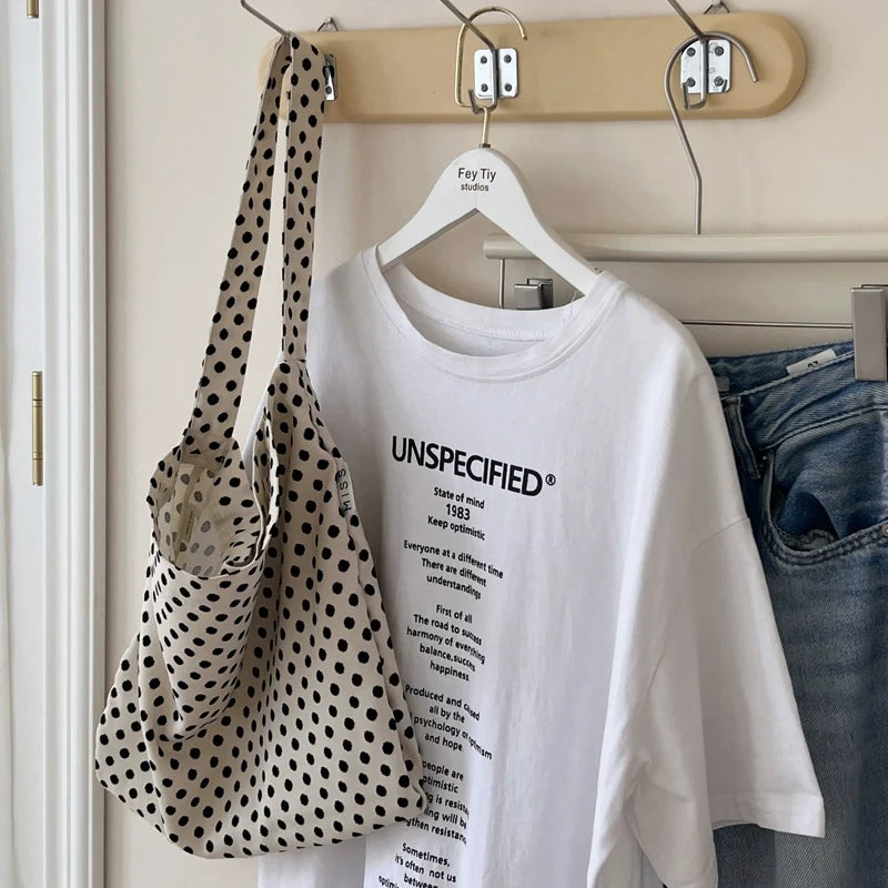 Polka Dot Canvas Shoulder Bag - Modomu