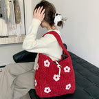 Plush Floral Shoulder Tote Bag - Modomu