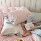 Ribbon Tie Striped Pillowcase