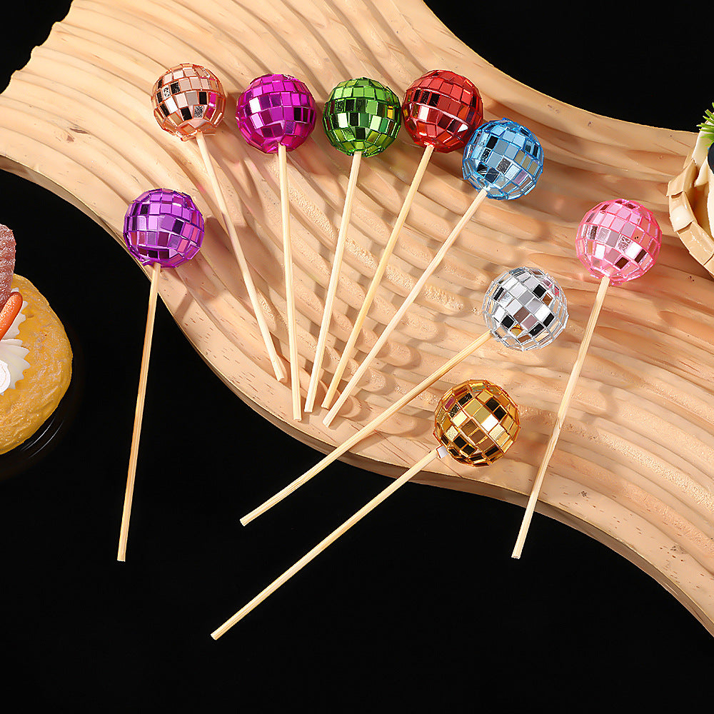 跨境迪斯科镜面球生日蛋糕装饰镜面球带木棍插件节日聚会派对道具