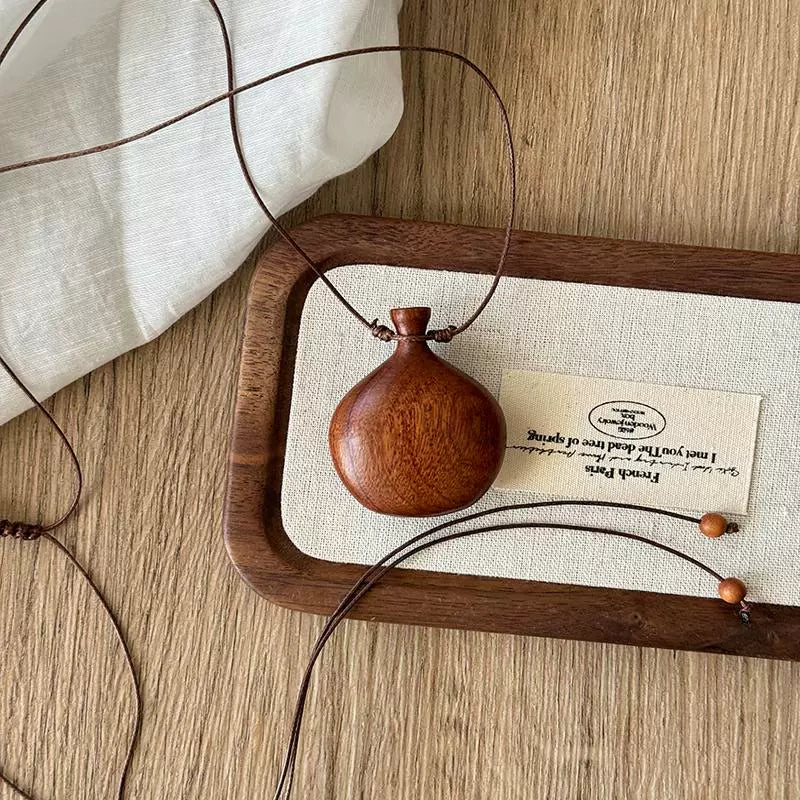 Wooden Gourd Pendant Leather Necklace
