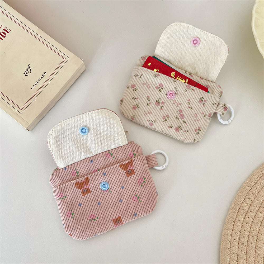 Corduroy Card Wallet With Zipper - Modomu