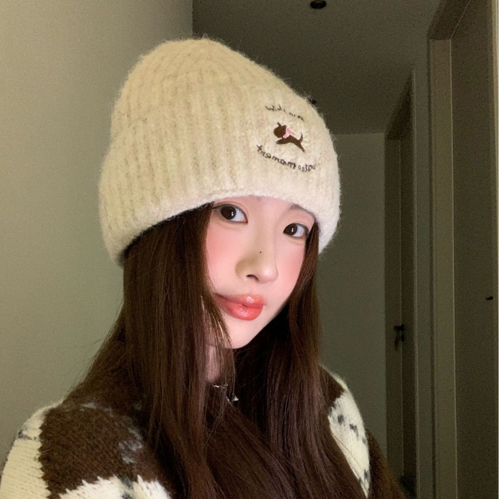 Embroidered Puppy Design Beanie