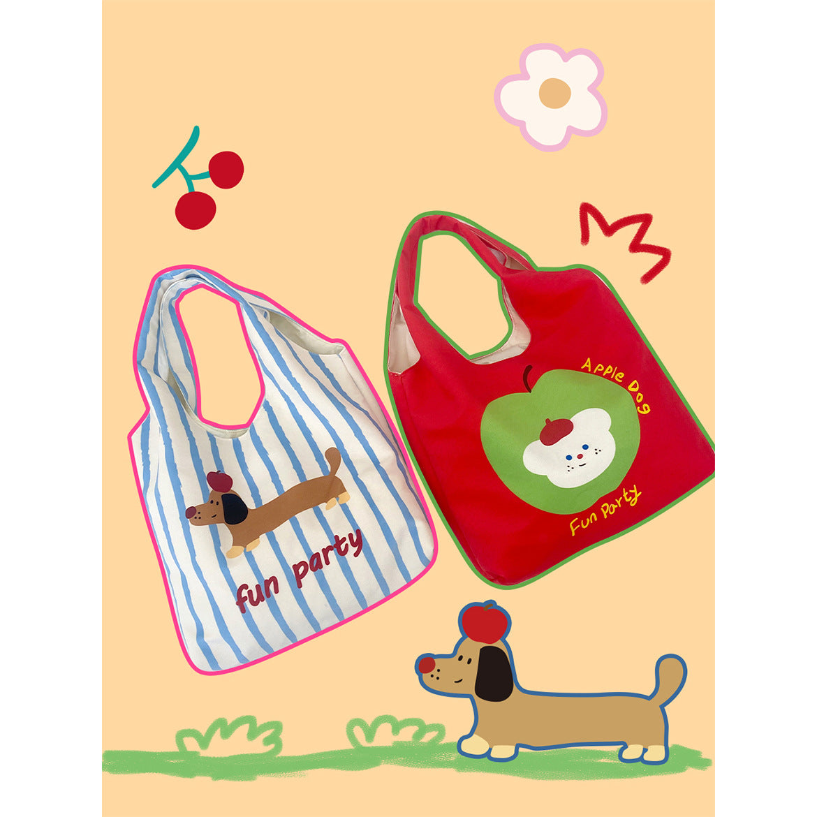 Cartoon Flocking Shoulder Tote