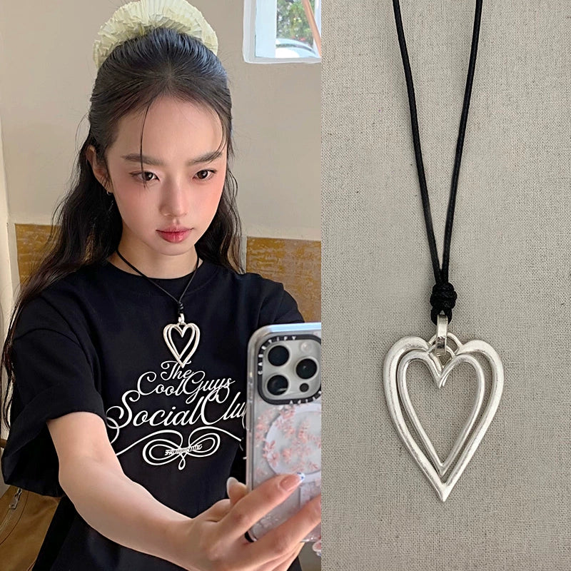 Leather Rope Double-Layer Love Necklace