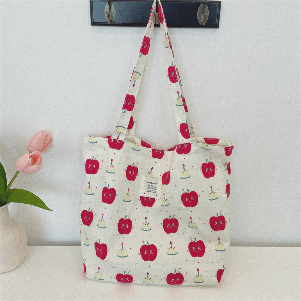 Cute Apple Canvas Messenger Tote