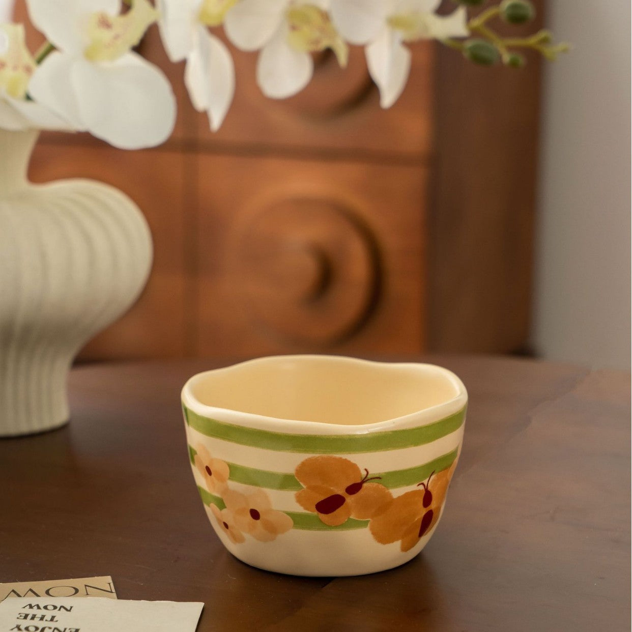 Butterfly Floral Ceramic Rice Bowl - Modomu