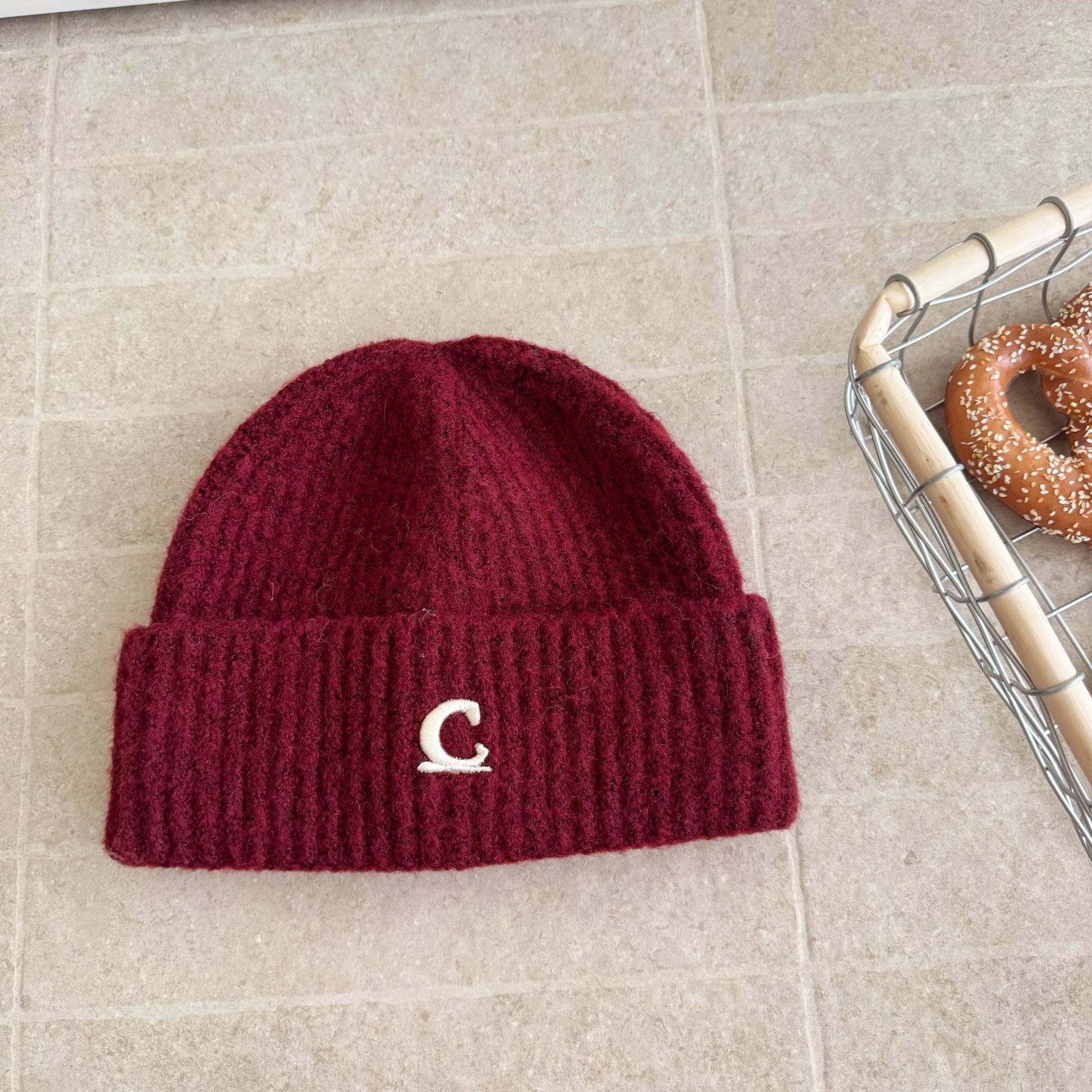 Letter C Embroidered Beanie - Modomu