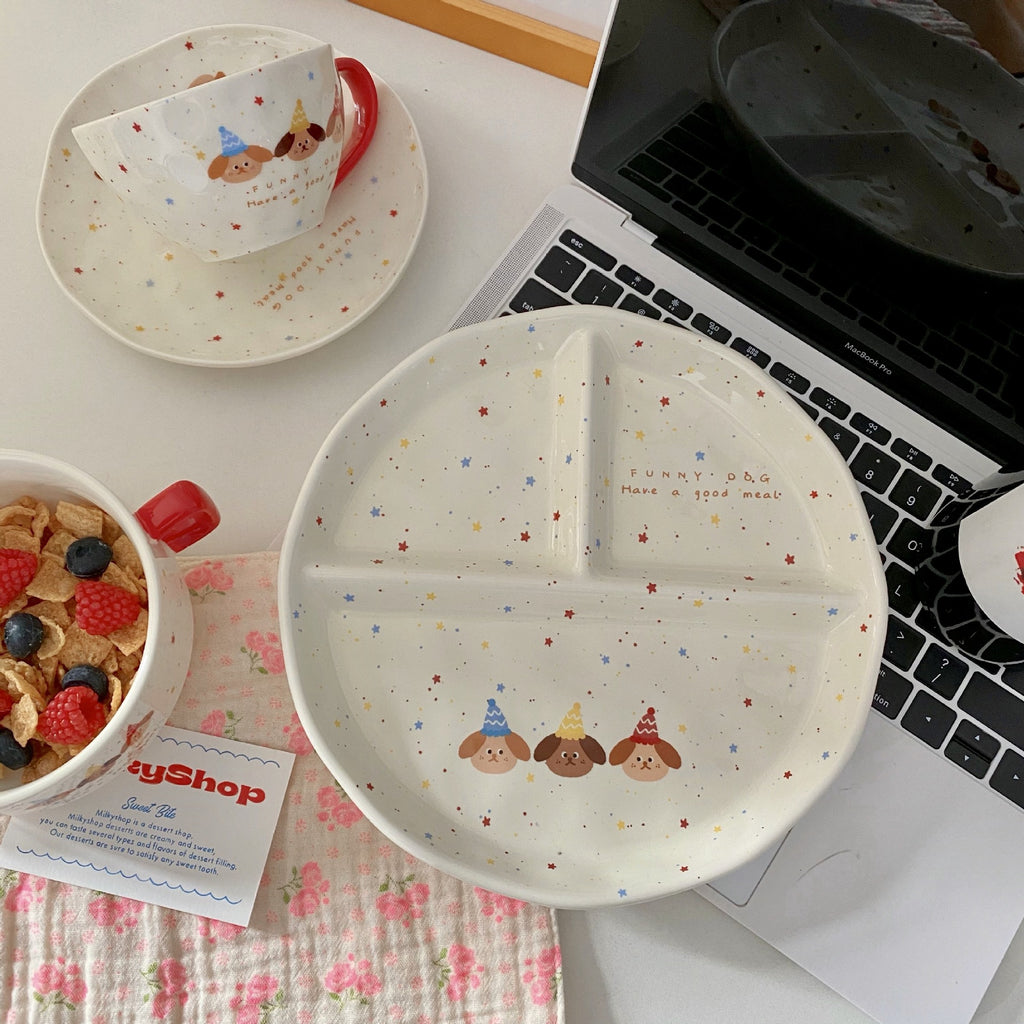 Polka Dot Puppy Divided Plate - Modomu