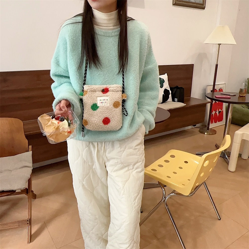 Plush Polka Dot Shoulder Bag - Modomu