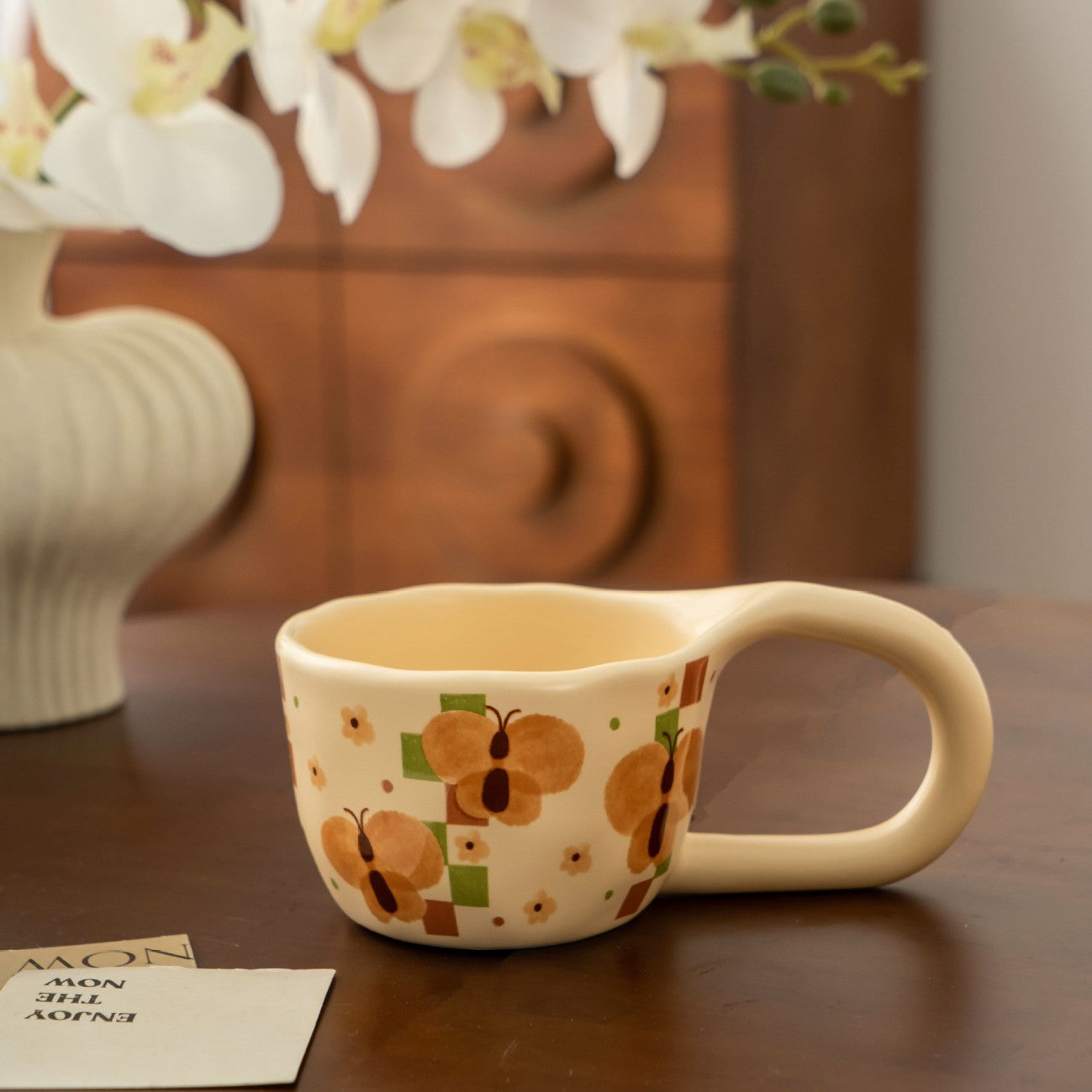 Butterfly Floral Ceramic Rice Bowl - Modomu