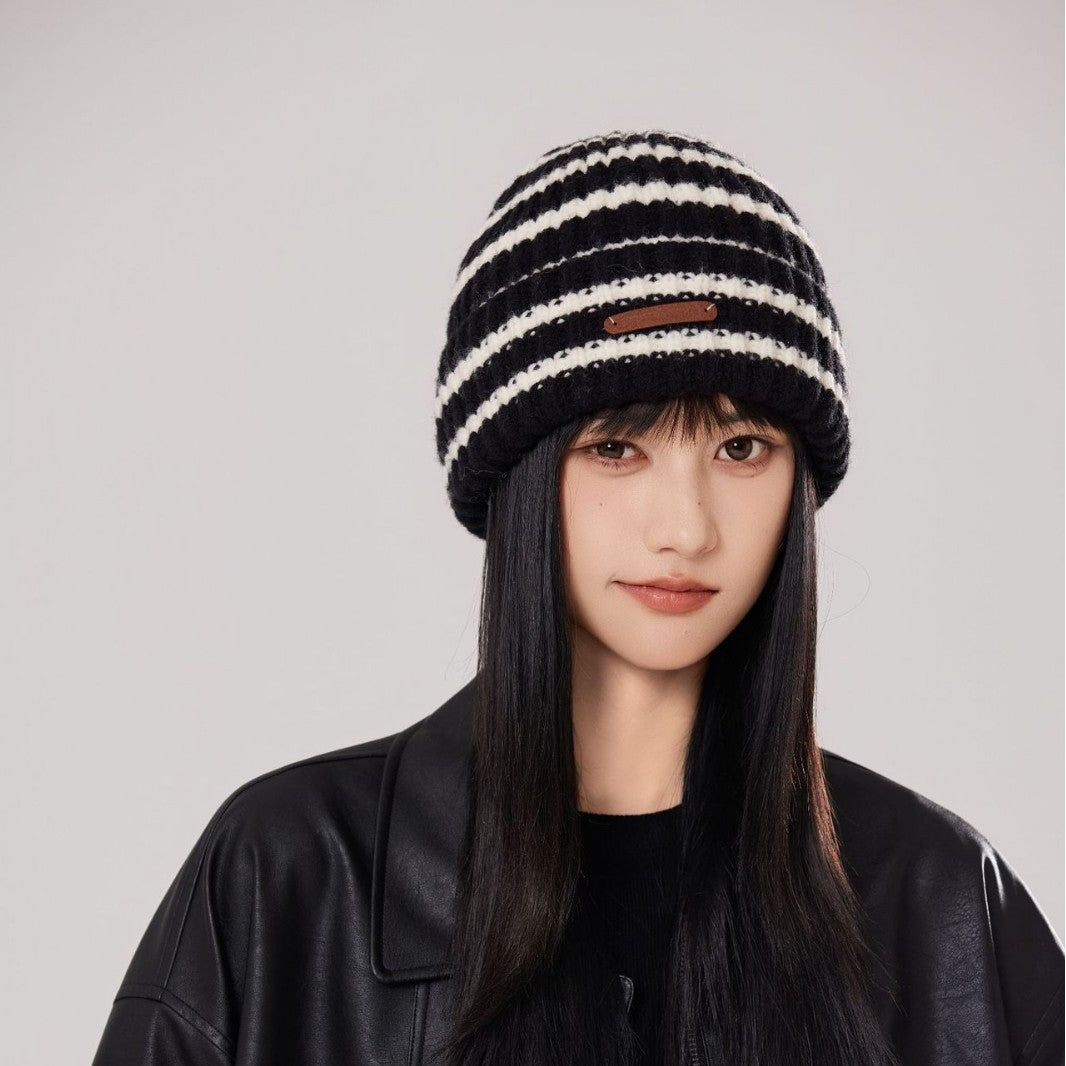 Striped Retro Knit Beanie Hat - Modomu