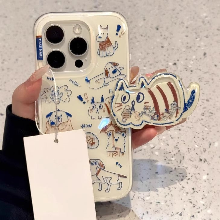 Startled Cat Doodle Grip Case