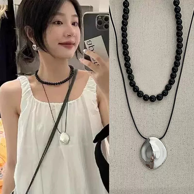 Black Agate Silver Pendant Necklace