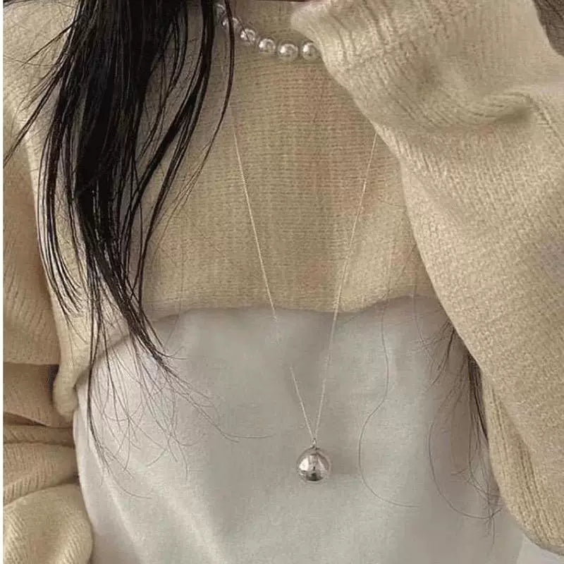 Silver Ball Pendant Sweater Chain