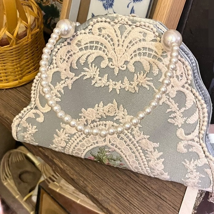 French Lace Pearl Evening Bag