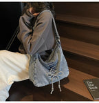 Corset Bow Denim Shoulder Bag