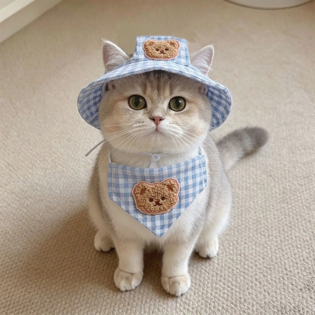 Bear Patch Gingham Pet Hat
