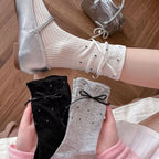 Ribbon Bow Dotted Crew Socks
