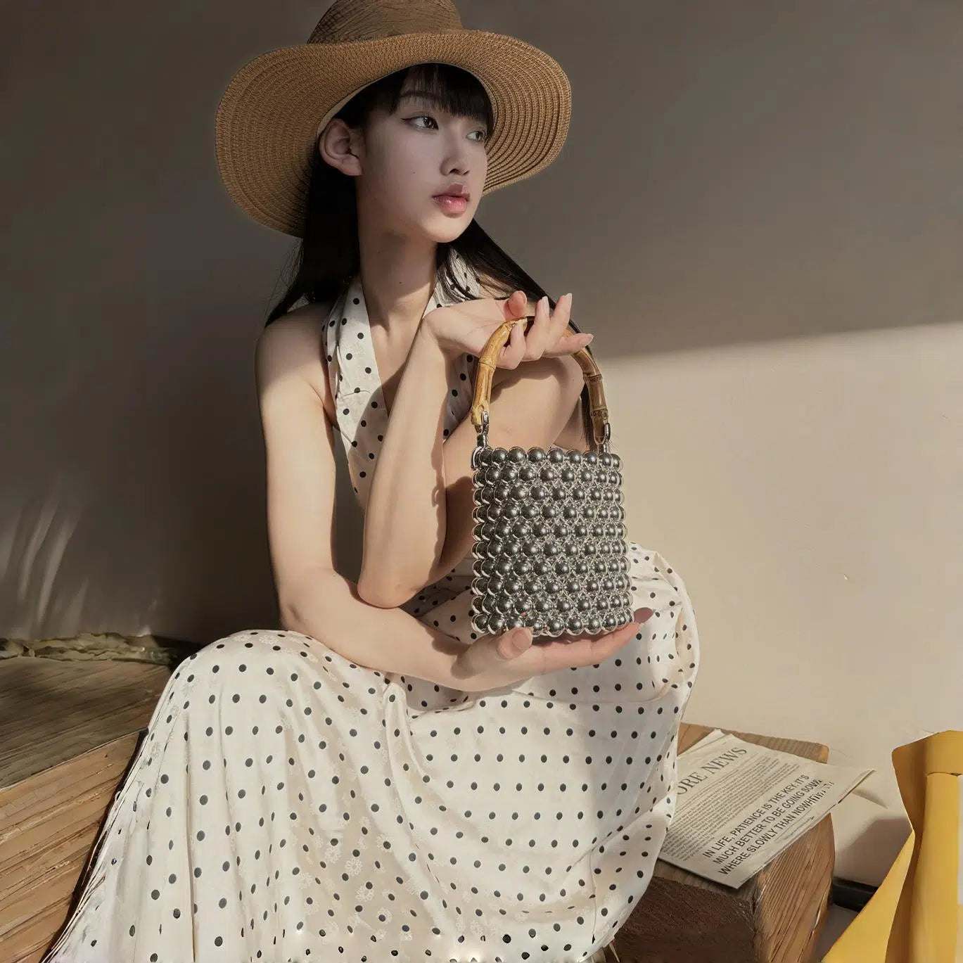 Bamboo Pearl Beaded Bucket Bag - Modomu