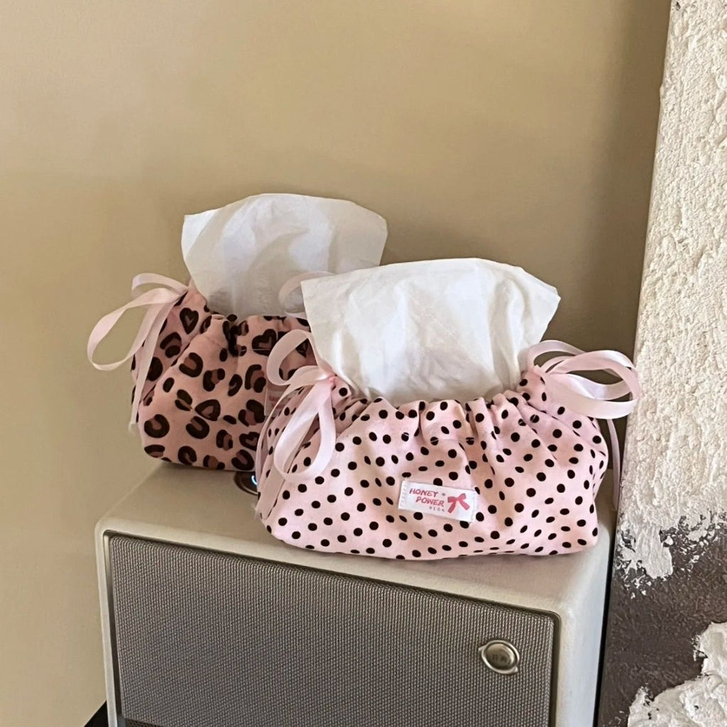 Leopard Print Drawstring Tissue Box