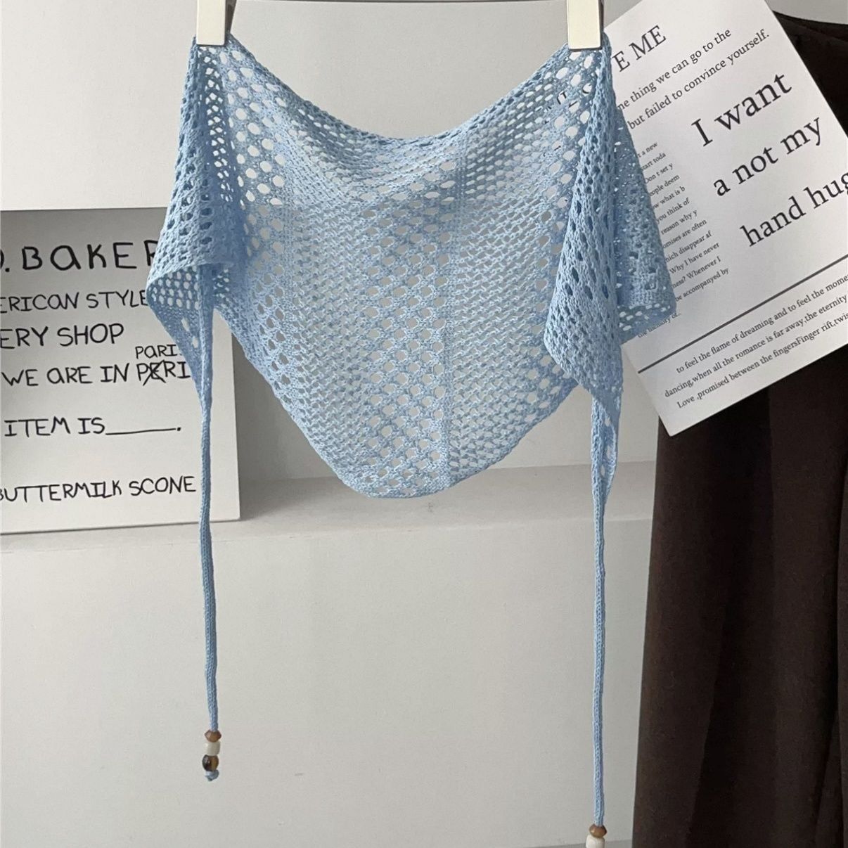 Beaded Hollow Knit Triangle Scarf