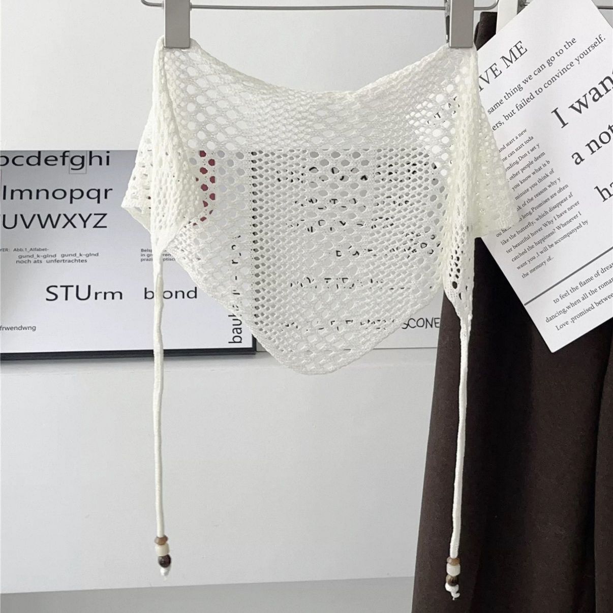 Beaded Hollow Knit Triangle Scarf