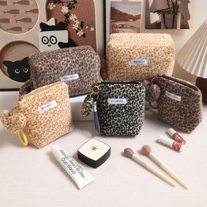 Leopard Plush Cosmetic Bag Organizer - Modomu