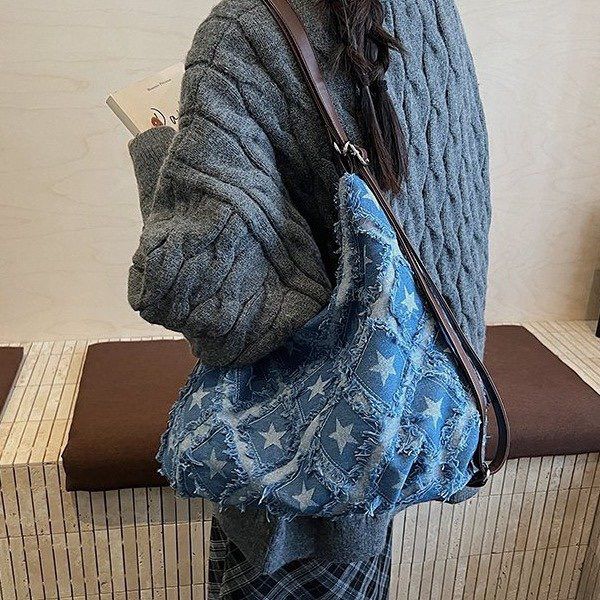 Frayed Star Denim Slouch Bag