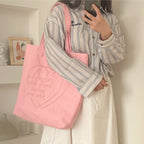 Embroidered Heart Canvas Tote