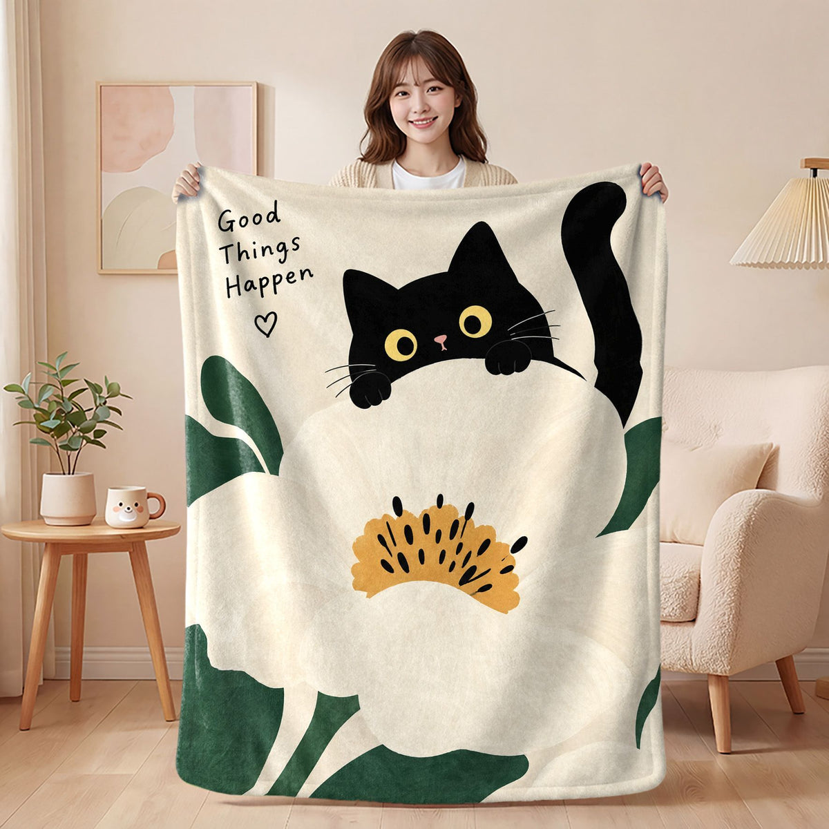 Black Cat Flannel Nap Blanket