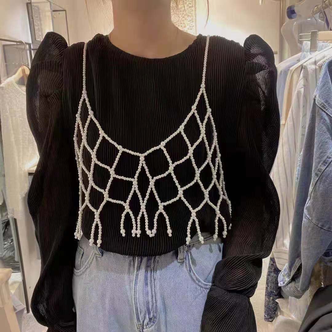 Beaded Hollow Knit Vest Top