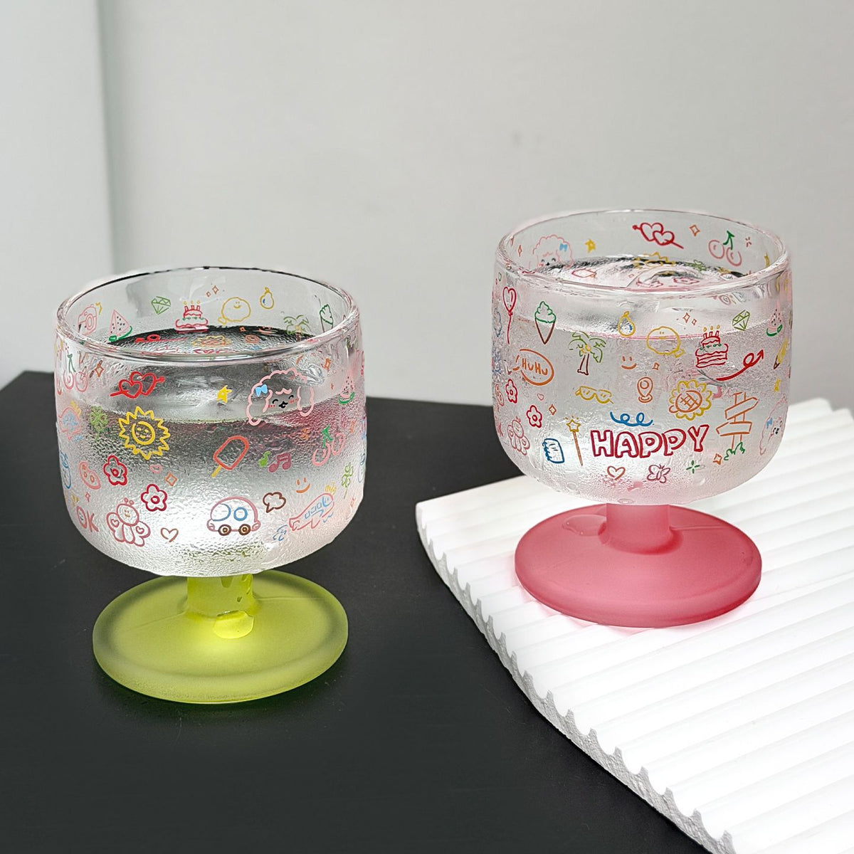 Happy Doodle Glass Goblet