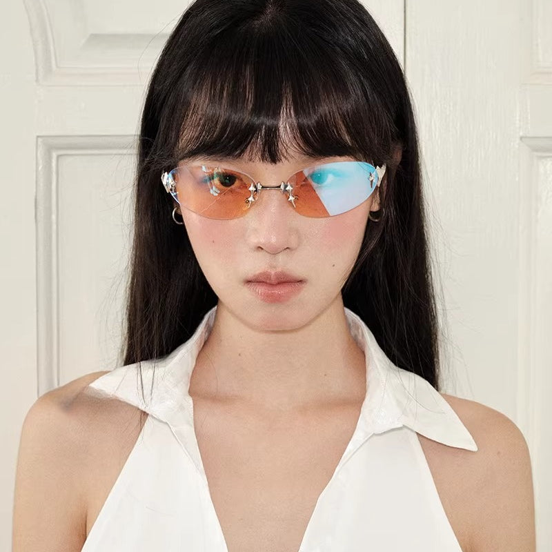 Retro Oval Rimless Cat Eye Sunglasses - Modomu