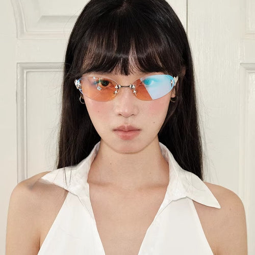 Retro Oval Rimless Cat Eye Sunglasses - Modomu