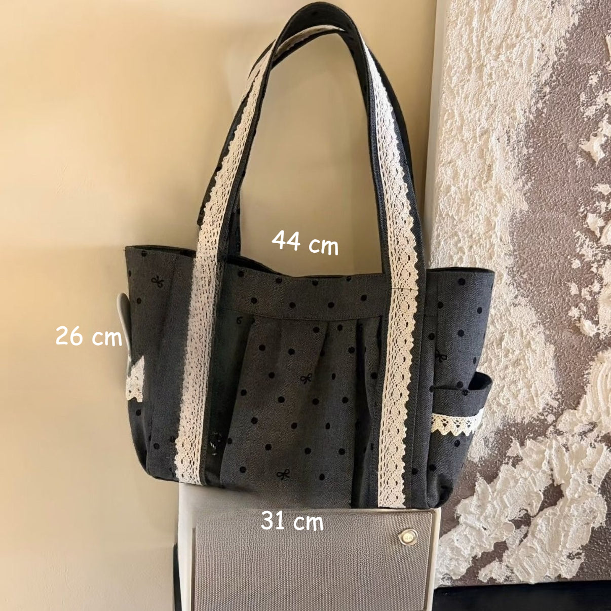 Lace Trim Dotted Tote